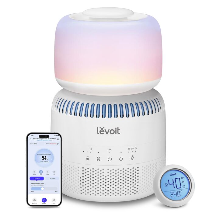 Зволожувач повітря Levoit Smart для великих приміщень, 4.5 л, теплий/холодний пар, 550 мл/год, нічник, автовимкнення, білий