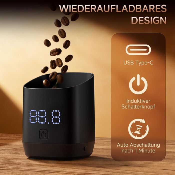 Кавова вага цифровa Kaffeewaage з LED-дисплеєм, акумуляторна, точність 0.1г, до 500г для бариста та поціновувачів кави