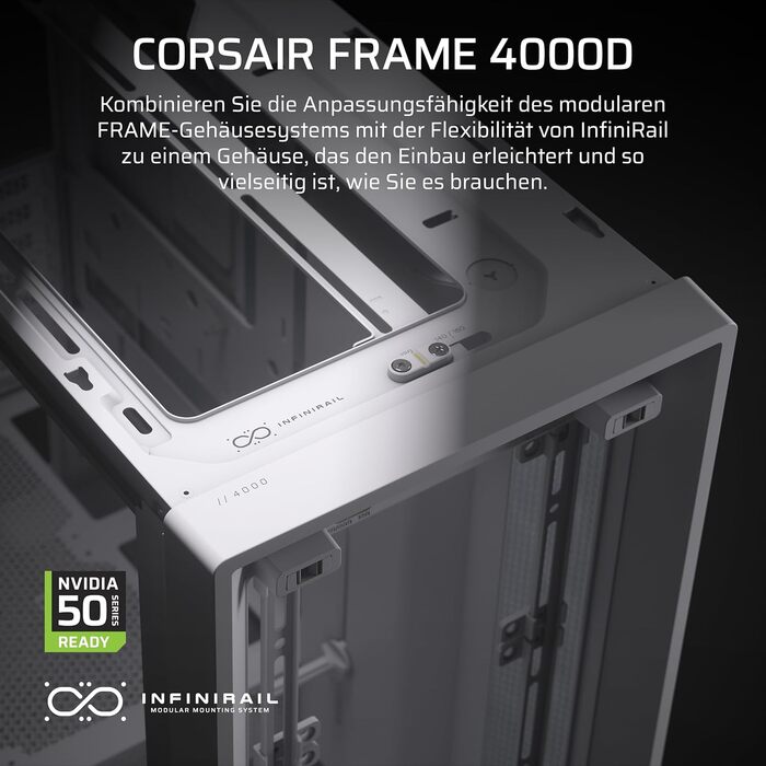 Корпус для ПК CORSAIR 4000D, модульний, Mid-Tower ATX, білий, високий повітряний потік, система монтажу вентиляторів InfiniRail™, сумісний з ASUS BTF, MSI Project Zero, Gigabyte Project Stealth