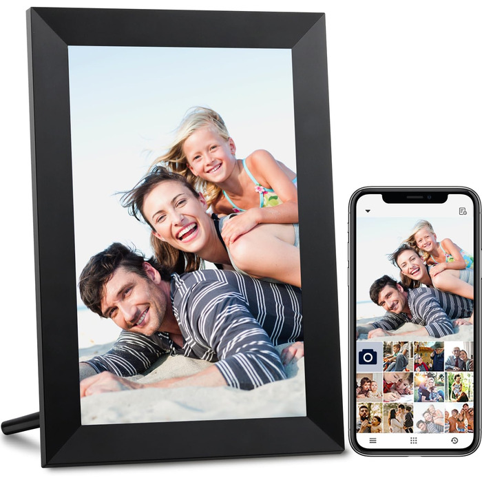 Цифровий фоторамка WiFi 10,1 дюйма, IPS HD сенсорний екран, 32GB, автоматичне обертання, підключення з будь-якого місця, чорний колір