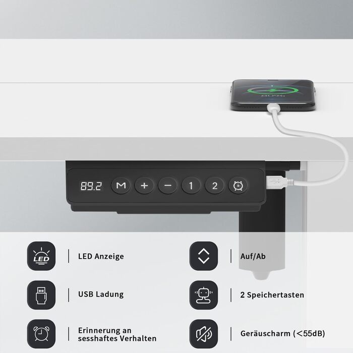 Регульований стіл Homall 100x60 см з USB-портом, комп'ютерний стіл для дому та офісу, ергономічний (білий)