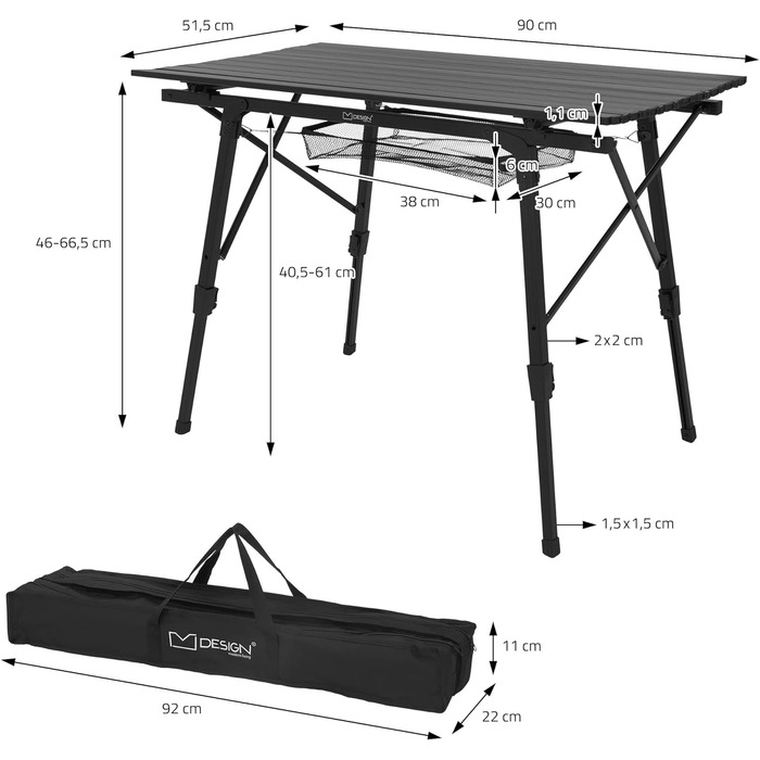 Складаний кемпінговий стіл ML-Design, чорний, 90x51,5 см, алюмінієвий, регульована висота 46-66,5 см, навантаження до 30 кг, розкладна стільниця, для саду, балкона та подорожей