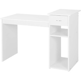 Стіл для комп'ютера Yaheetech 112x82x50 см, білий, з висувною шухлядою та 2 полицями з МДФ, офісний письмовий стіл
