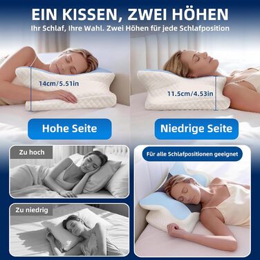 Ортопедична подушка для шиї з memory foam - для тих, хто спить на боці, знімний чохол, що охолоджує, для дорослих
