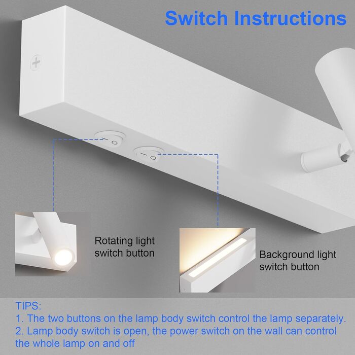 Світильник Klighten LED настінний, 2 шт, 3W+3W, 3000K, чорний алюміній, 2 плафони, 330° обертання, 60° регулювання, для спальні, тепле біле світло, з двома вимикачами