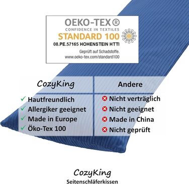 Подушка для сну на боці 200x40 см, кремова, з чохлом, Öko-Tex, 40°C, вагітним та для годування