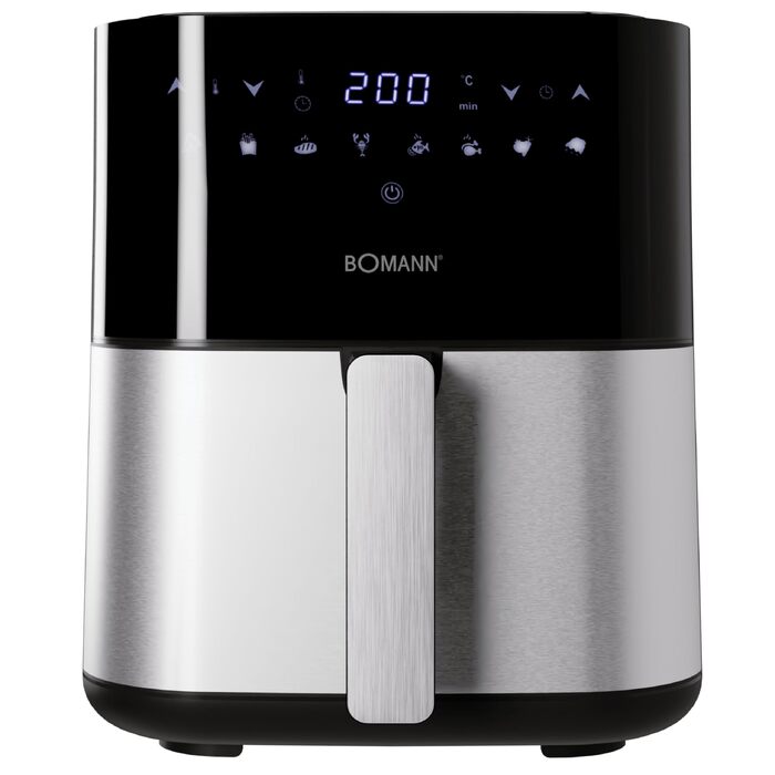 Аерофритюрниця Bomann FR 6069 H CB XXL 5л з цифровим тачскріном, 8 програм, нержавіюча сталь, чорний колір (Модель 2024)