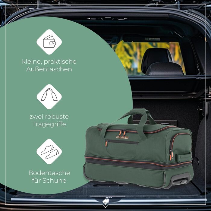 Дорожня сумка на колесах Travelite Basics Duffle L, 98-119 л, Зелено-помаранчева, 55 см