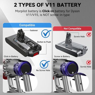 Акумулятор Morpilot V7 8000mAh для пилососа Dyson V7 SV11 Animal, Motorhead, Pro, Trigger, Fluffy + фільтри (V11 8.0Ah)