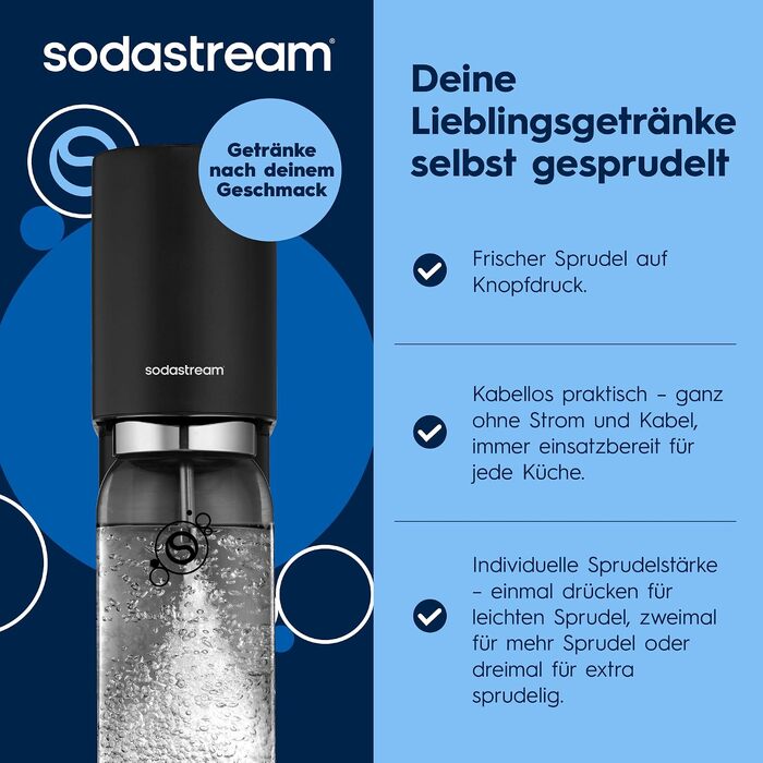 Сифон для газування води SodaStream ENSO з пляшкою 1л та циліндром CO2, чорний