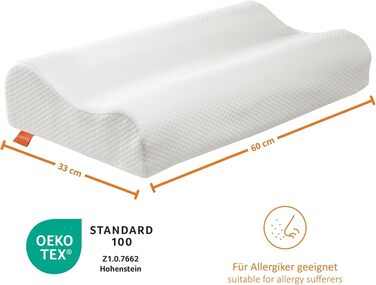Ортопедична подушка для шиї з ефектом пам'яті Memory Foam, ергономічна подушка для сну проти болю в шиї, регульована по висоті, з чохлом, 33x60 см