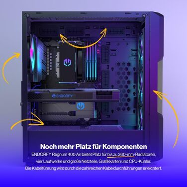 Комп'ютерний корпус ENDORFY Regnum 400 ARGB з 4 вентиляторами 120 мм ARGB, скляна бокова панель, просторий, високий повітряний потік, EY2A009