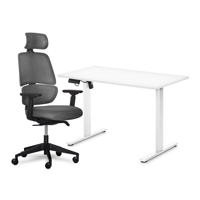 Комплект Mealux PowerDesk Lite White + Leo Air Plus Grey (арт. EVO-201 Lite W/W+Y 546 KBG)