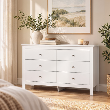 Комод на 6 шухляд, бічний столик (sideboard) з плавним ходом висувних ящиків для спальні, вітальні або передпокою, 118 x 39,5 x 75,5 см, білий