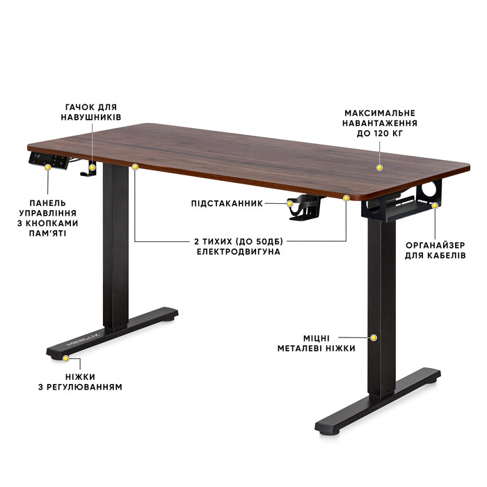 Стіл Mealux PowerDesk Duo XL Walnut (арт. EVO-252 Duo Walnut/B)
