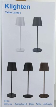 Klighten Набір з 2 димованих LED настільних ламп, тепле світло 3000K, акумуляторні, дизайнерські, USB зарядка, темно-сірий алюміній, для дому та вулиці