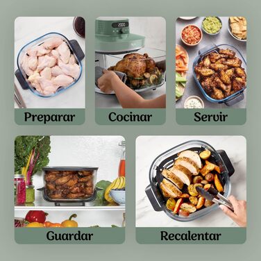 Скляна аерофритюрниця Ninja CRISPi PRO XL Air Fryer з 5 функціями, контейнерами CleanCrisp (5,7 л та 2,3 л) та кришкою для зберігання, колір моховий зелений, AS090EUGN