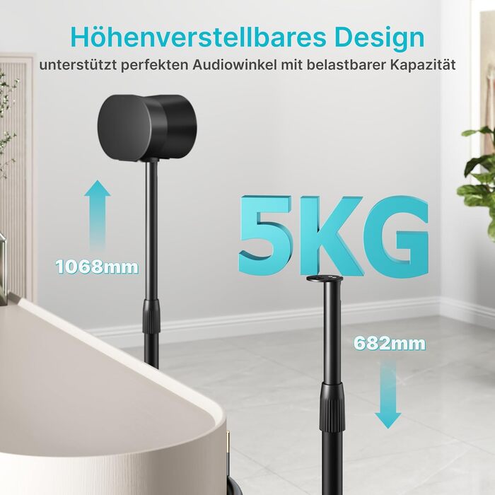 Стійки для колонок Sonos Era 100/300 PEGZONE з регулюванням висоти, чорні - 68-107 см, до 5 кг, з кабельним каналом (1 пара)