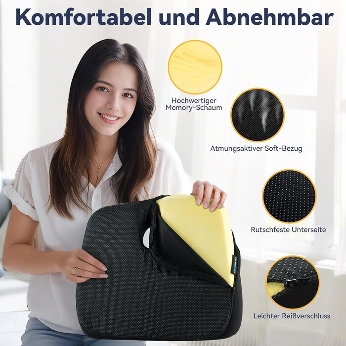 Подушка для сидіння з піни Memory Foam SKYNY для офісного крісла, автомобіля та інвалідного візка - велика, знімний гіпоалергенний чохол