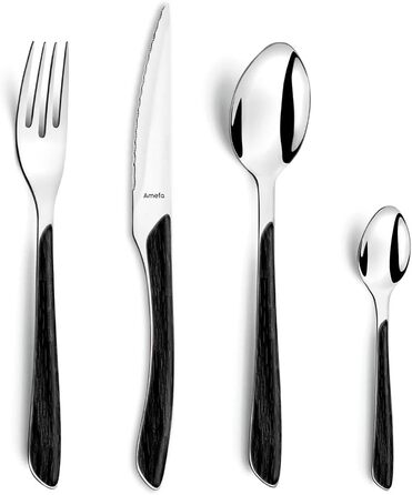 Набір столових приборів Amefa ECLAT Nature, 24 предмети, набір столових приборів на 6 осіб, пластикові ручки з ефектом коричневого дерева, можна мити в посудомийній машині, столові прибори з нержавіючої сталі, світле дерево (з ефектом дерева / чорний)