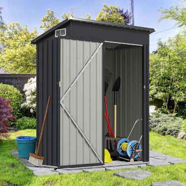 Металевий садовий будиночок COSTWAY 150x90,5x185 см, 1,5 м³, з похилим дахом та дверями, замикається - сірий