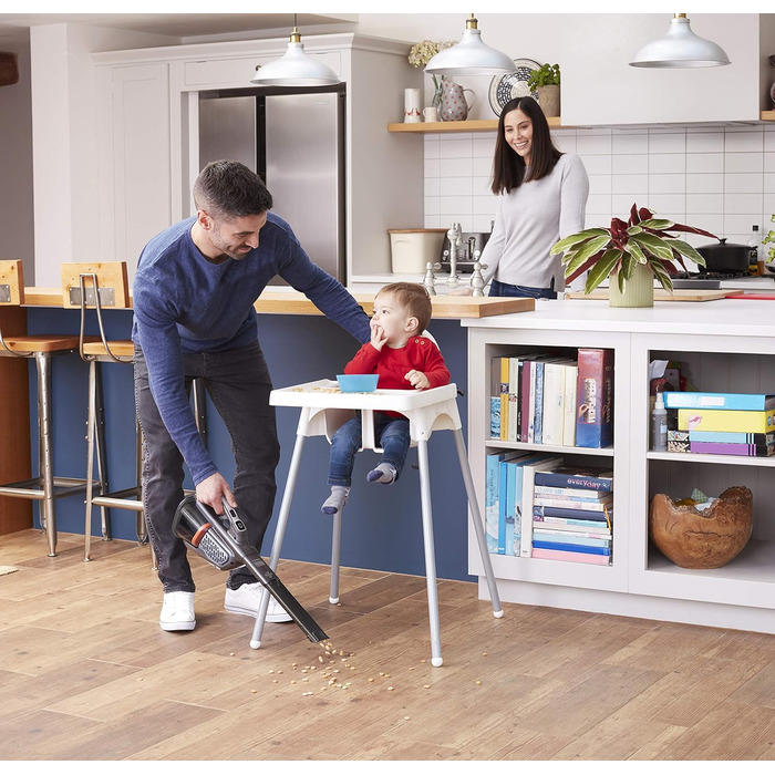 Акумуляторний ручний пилосос BLACK+DECKER Dustbuster Smart Tech 36 Вт/18 В, циклонний, 2 режими, з висувною щілинною насадкою, титан/срібло/чорний, з зарядним кабелем