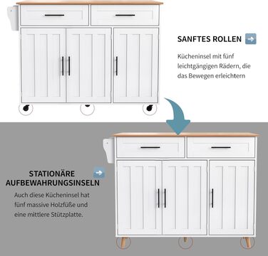 Кухонний острів DRIXNO (120×45×90 см) — багатофункціональний стіл-шафа для кухні та вітальні з сосновими кошиками для зберігання, чорний/білий