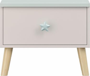 Дитяча тумбочка приліжкова en.casa Sandnes з шухлядою, біла з м'ятним, 31 x 38 x 30 см, дерев'яні ніжки