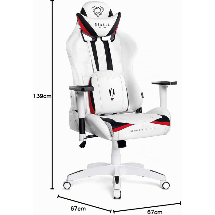 Ігрове крісло Diablo X-Ray King XL з 4D підлокітниками, офісне ергономічне крісло для комп'ютера (біло-чорне, розмір L)