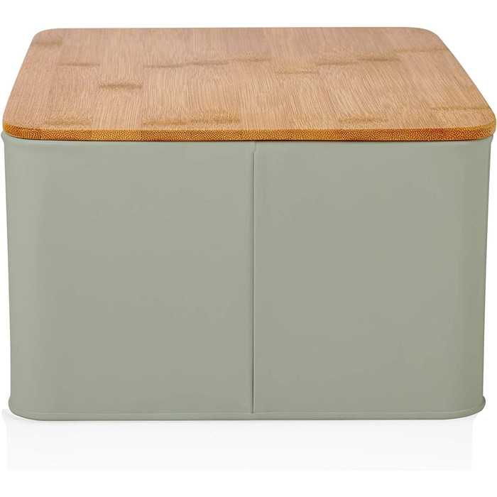 Хлібниця Lumaland Cuisine з металу та бамбуковою кришкою, прямокутна 30,5×23,5×14 см, 2-в-1 контейнер для хліба та обробна дошка, м'ятна