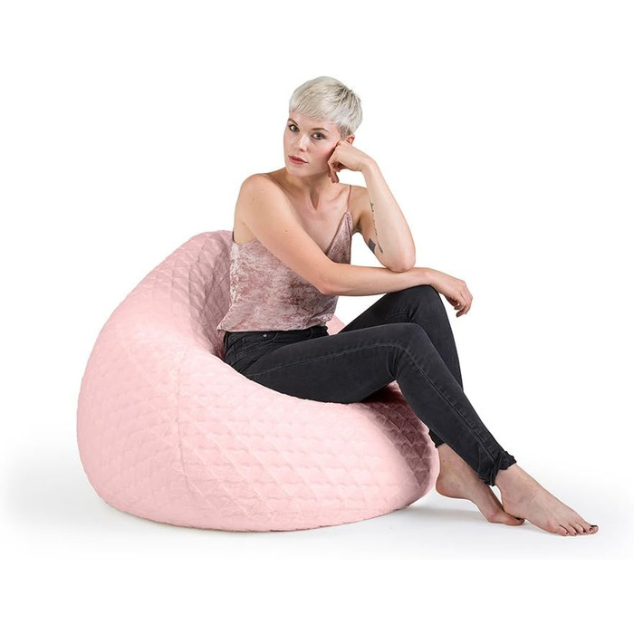 Крісло-мішок Sitting Point FLUFFY HEARTS XL 220 л, 70x110 см, рожеве, плюш