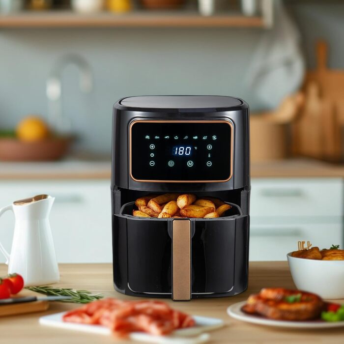 Аерофритюрниця BERGNER NATURALLY Copperly 6.9L, 1800W, керамічне покриття без PFAS, 8 програм, таймер та регулювання температури 80-200°C, мідна