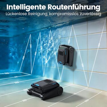 Робот-пилосос для басейну (170 м²) PC10 Schwarz: Акумуляторний, бездротовий, для стін та дна, з інтелектуальною навігацією, продуктивність 18927 л/год