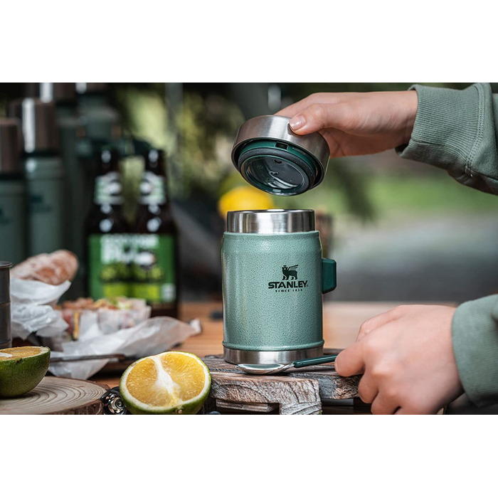 Термос для їжі Stanley Classic Legendary 400 мл з ложкою-виделкою, нержавіюча сталь, 7 годин збереження температури, BPA-free, підходить для посудомийної машини, зелений Hammertone