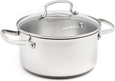 GreenChef Profile Plus каструля з антипригарною керамікою та нержавіючої сталі, 18 см, 2,1 л, з кришкою із загартованого скла, без PFAS, для індукції, жаростійка до 200°C, срібляста