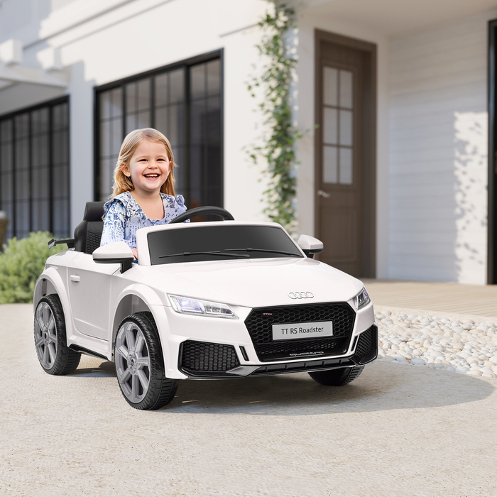 Дитячий електромобіль HOMCOM Audi TT RS Roadster, білий: швидкість 3 км/год, пульт дистанційного керування, LED-підсвічування, USB-порт
