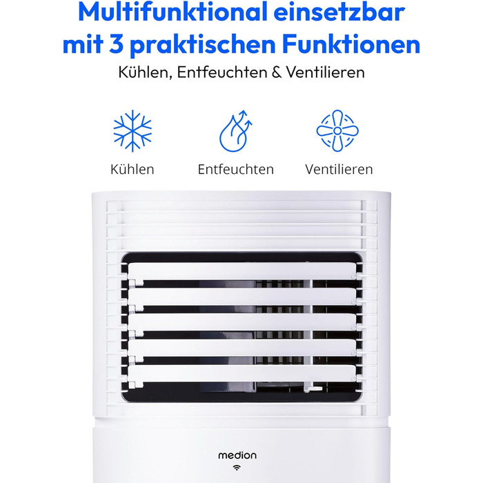 Мобільний кондиціонер Medion P901 з відведенням повітря 9000 BTU (3-в-1: охолодження, осушення, вентиляція), Wi-Fi, керування зі смартфона, режим сну, для приміщень до 32 м²