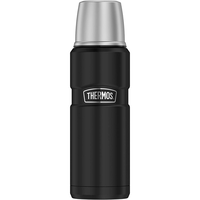 Термос із нержавіючої сталі Thermos 470 мл чорний матовий, ізольована пляшка для напоїв з кришкою-чашкою, зберігає тепло 12 годин і холод 24 години, герметична, без BPA, можна мити в посудомийній машині