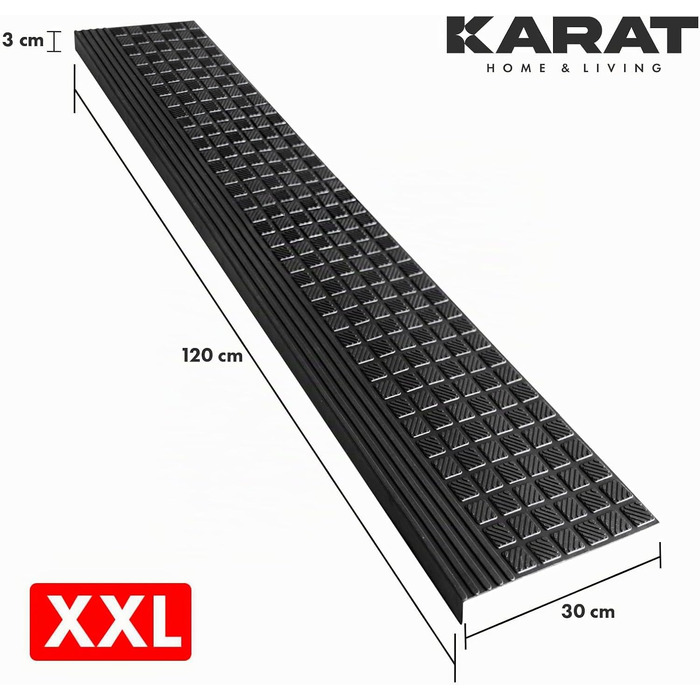 Гумовий килимок на сходи KARAT протиковзкий та всепогодний, Diamond, 30x120 см, чорний