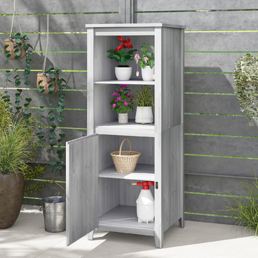 Outsunny Garden Шафа з дерева, Садовий сарай стійкий до погодних умов 60x60x160см, Садовий сарай з дверима, регульовані по висоті полиці, Садова шафа, що закривається, Садовий сарай для саду, Тераса, Задній двір, Світло-сірий