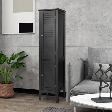 Високий шафа для ванної GOPLUS, білий, 2 двері, 5 відкритих полиць, 37x37x160 см, для ванної, вітальні та кухні