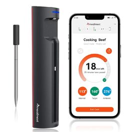 Бездротовий термометр для м'яса з Wi-Fi та Bluetooth, моніторинг через додаток, таймер та сповіщення, водонепроникний (IP67) та маслостійкий, для BBQ, духовки, гриля, кухні MMP1