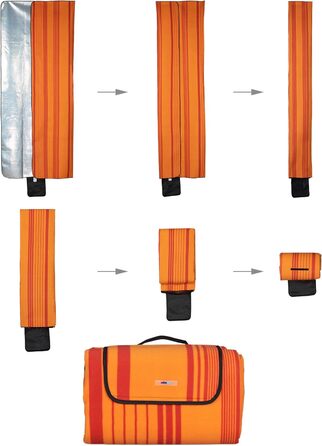 Пікнік-ковдра Relaxdays XXL 200x300 см, водонепроникна, ізоляційна, флісова, смугаста, з ручкою, для пляжу, помаранчева/червона