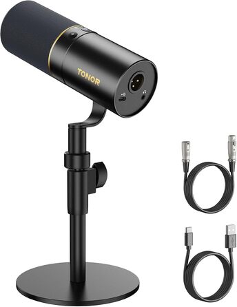 Динамічний мікрофон TONOR TD520 USB/XLR для ПК, студії, подкастів, музики, геймінгу, з підставкою, кнопкою вимкнення та 3,5 мм виходом для навушників