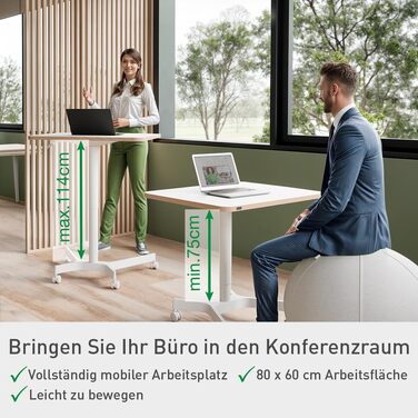 Ергономічний електричний стіл Leitz Ergo Compact 80x60 см для офісу та дому, білий - регульована висота, навантаження до 80 кг, з нагадуванням про зміну положення