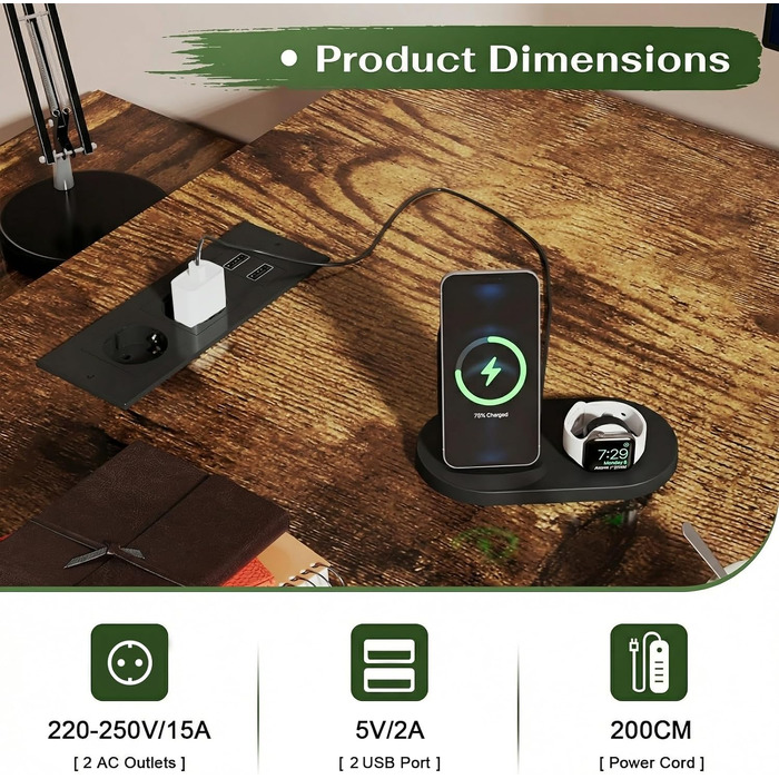 Кутовий письмовий стіл JUMMICO з шухлядами, 140x105x75 см, коричневий, з USB та розетками
