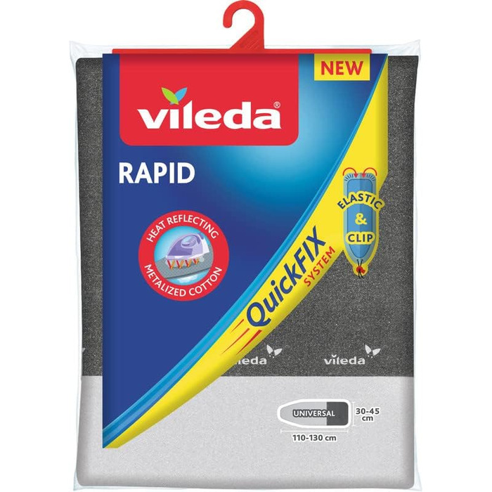 Чохол для прасувальної дошки Vileda Express Rapid, металізований, тепло-відбиваючий, для парових прасок, розмір 30-45×110-130 см, сріблясто-сірий