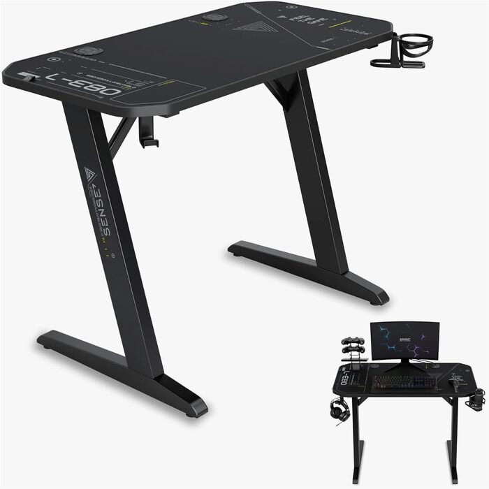 Ігровий стіл SENSE7 Nomad Cybernetic 120x60 см, комп'ютерний стіл з вуглецевим покриттям, ергономічний, з гачком для навушників, підсклянником та тримачем для контролера