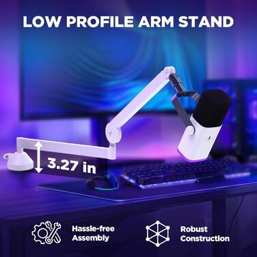 Стійка для мікрофона InnoGear низькопрофільна, поворотна на 360°, сумісна з Fifine, Blue Yeti, HyperX, AT2020 - біла