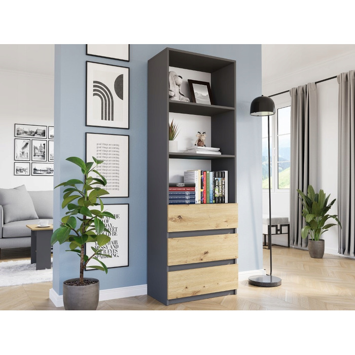 Стелаж Framire 60 см x 180 см x 30 см, антрацит, дуб артизан